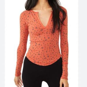 NWT Free People Billie Layering Top Red Combo Ribbed Floral   intimately S V